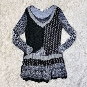 ◾️Vintage Y2K Esha Design Layered Multi Pattern Long Sleeve Dress Leopard